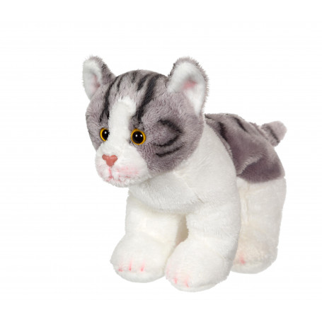 Peluche Chat assis gris et blanc 19 cm
