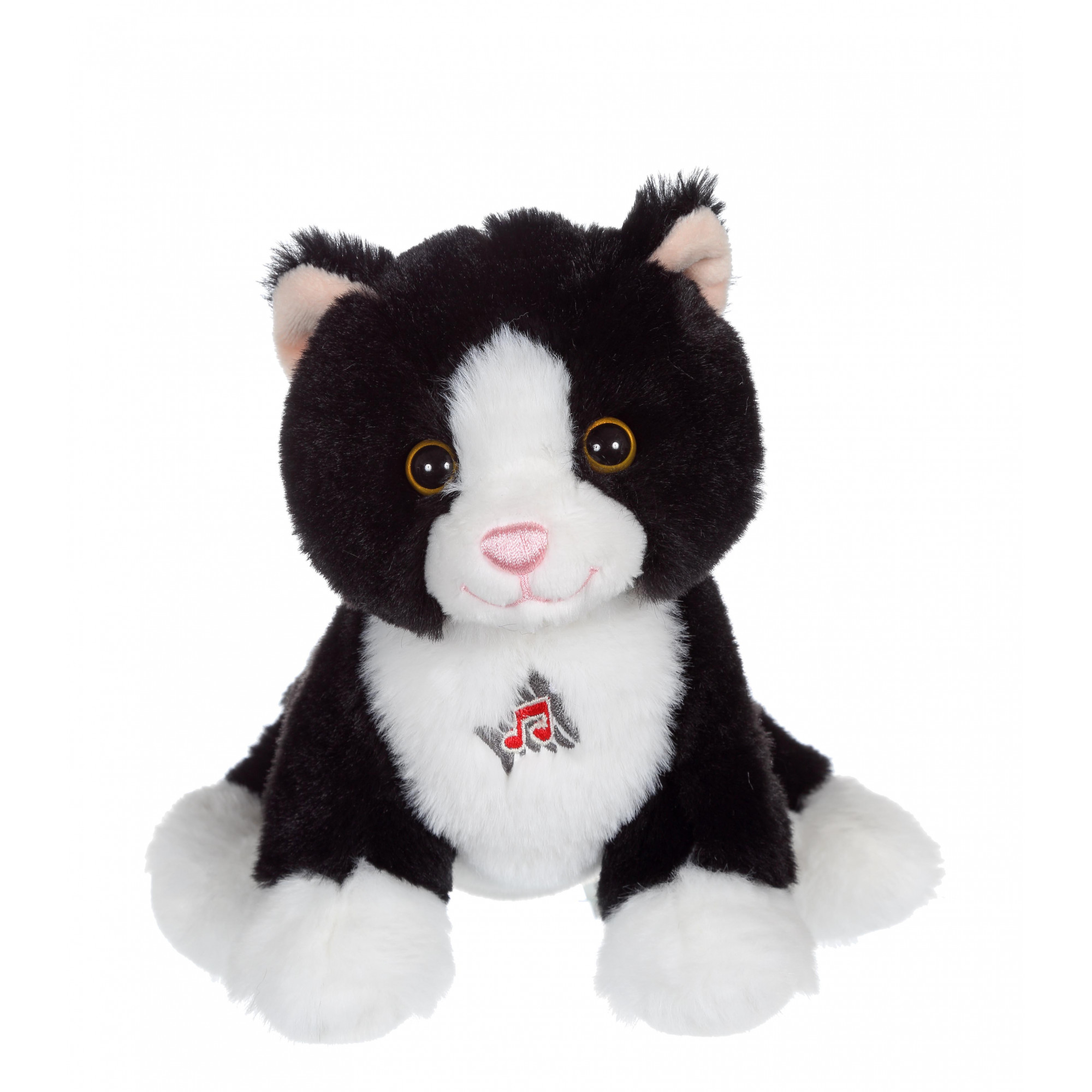 Peluche chat noir et blanc 18 cm sonore
