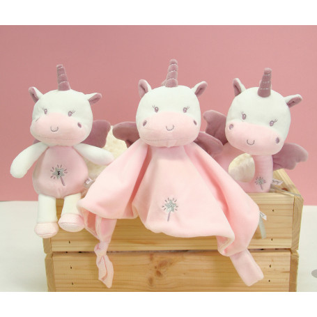 Doudou licorne rose