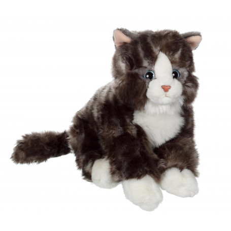 Peluche allongée chat noir et blanc 25 cm Piutre -2344