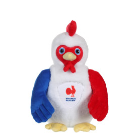 Peluche Coq Sonore - Fédération Française de Rugby (FFR) - Peluche Officielle Sous Licence - 24 cm assis