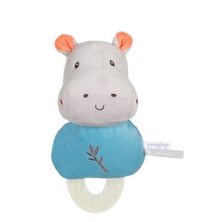 Plush Teething Comforter "Bamboo" Hippopotamus - 17 cm on card.
